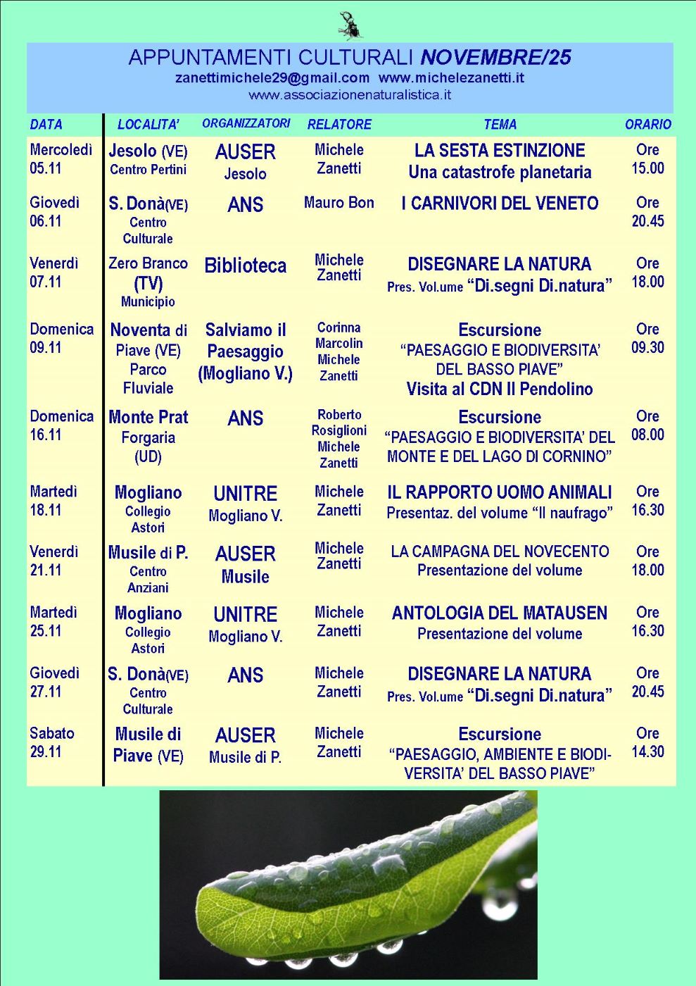 APPUNTAMENTI CULTURALI 8 2025 – Associazione Naturalistica Sandonatese