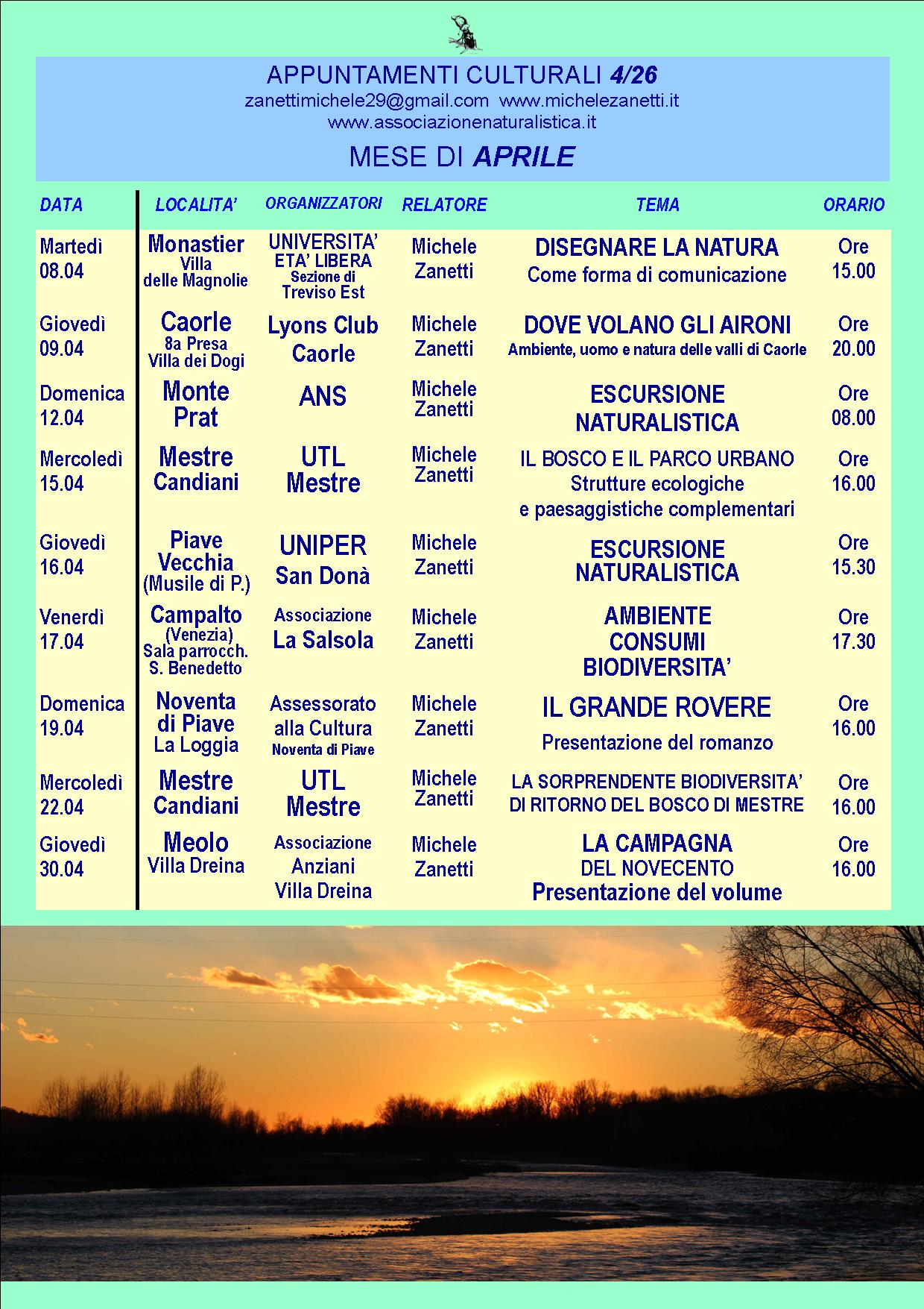 APPUNTAMENTI CULTURALI 4 2026 &ndash; Associazione Naturalistica Sandonatese